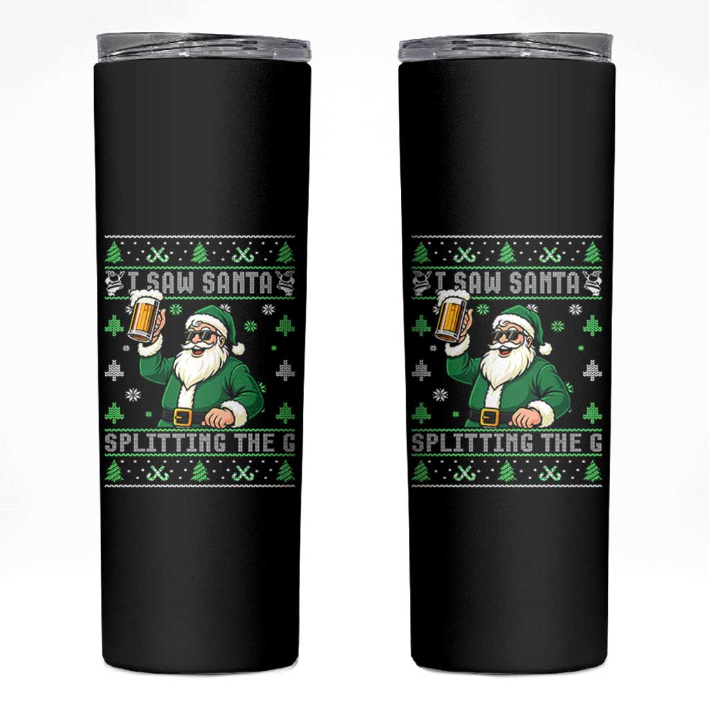 Funny Santa Ugly Christmas Skinny Tumbler Drinking Beer Splitting G Inappropriate Adult Humor - Wonder Print Shop