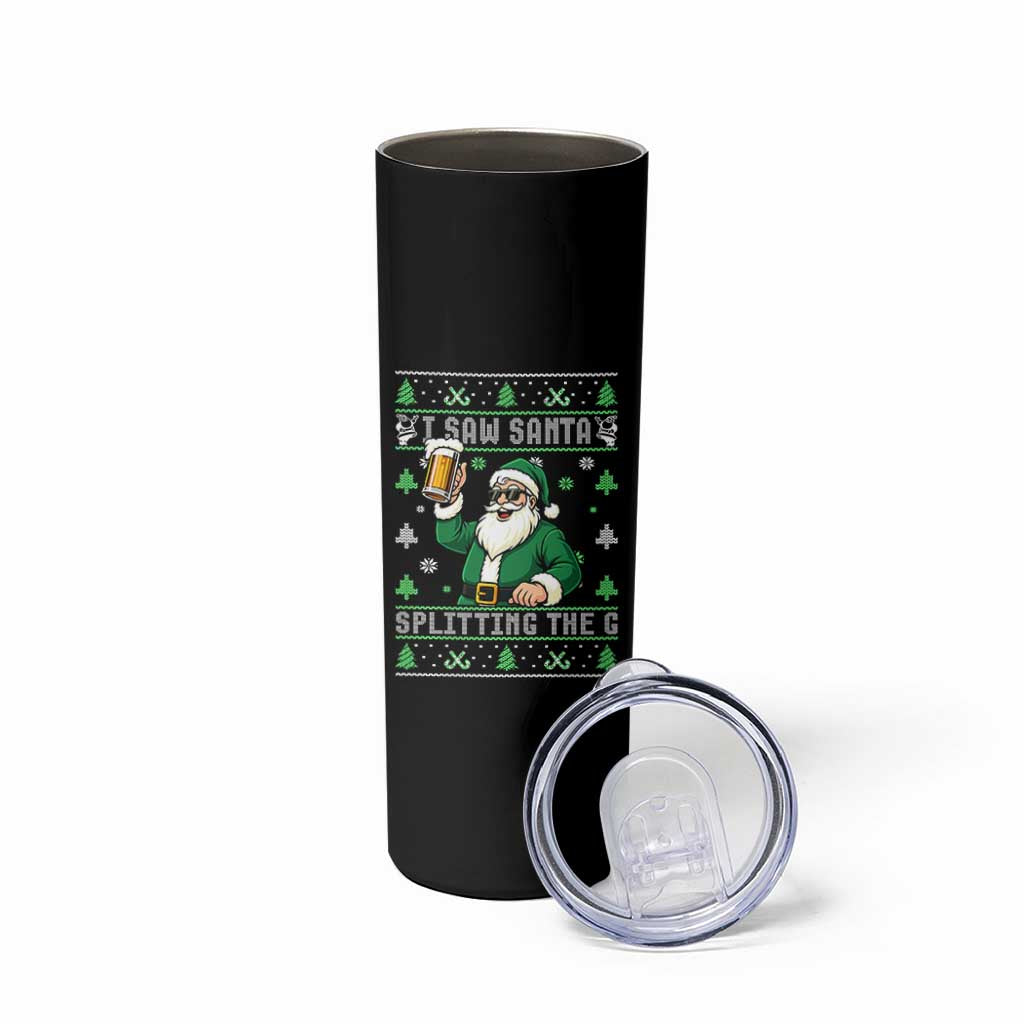 Funny Santa Ugly Christmas Skinny Tumbler Drinking Beer Splitting G Inappropriate Adult Humor - Wonder Print Shop