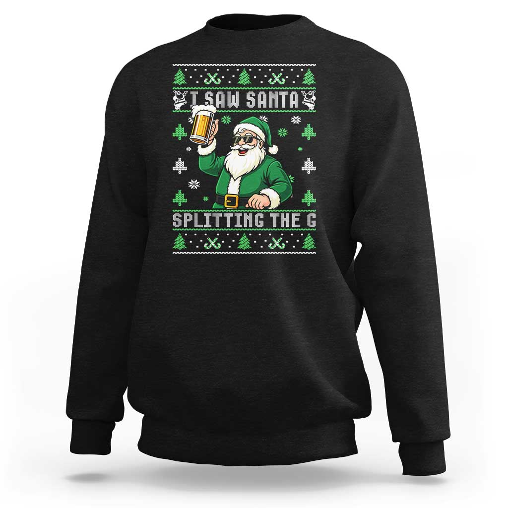 Funny Santa Ugly Christmas Sweatshirt Drinking Beer Splitting G Inappropriate Adult Humor - Wonder Print Shop