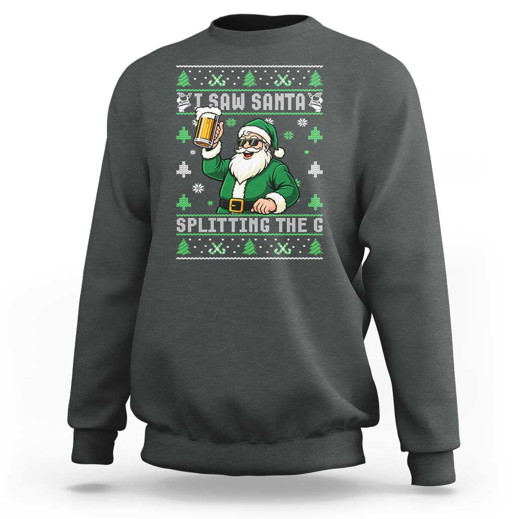 Funny Santa Ugly Christmas Sweatshirt Drinking Beer Splitting G Inappropriate Adult Humor - Wonder Print Shop