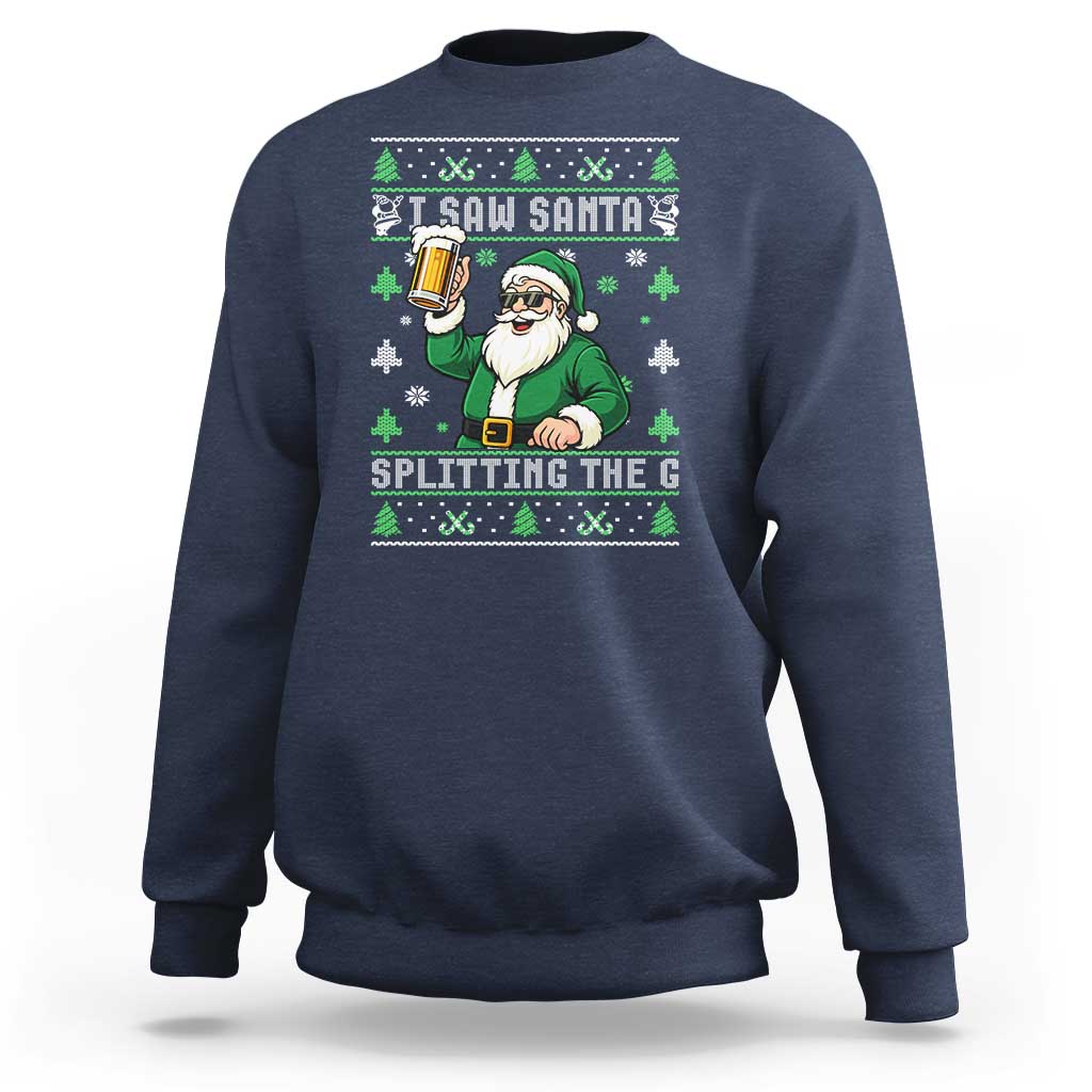 Funny Santa Ugly Christmas Sweatshirt Drinking Beer Splitting G Inappropriate Adult Humor - Wonder Print Shop