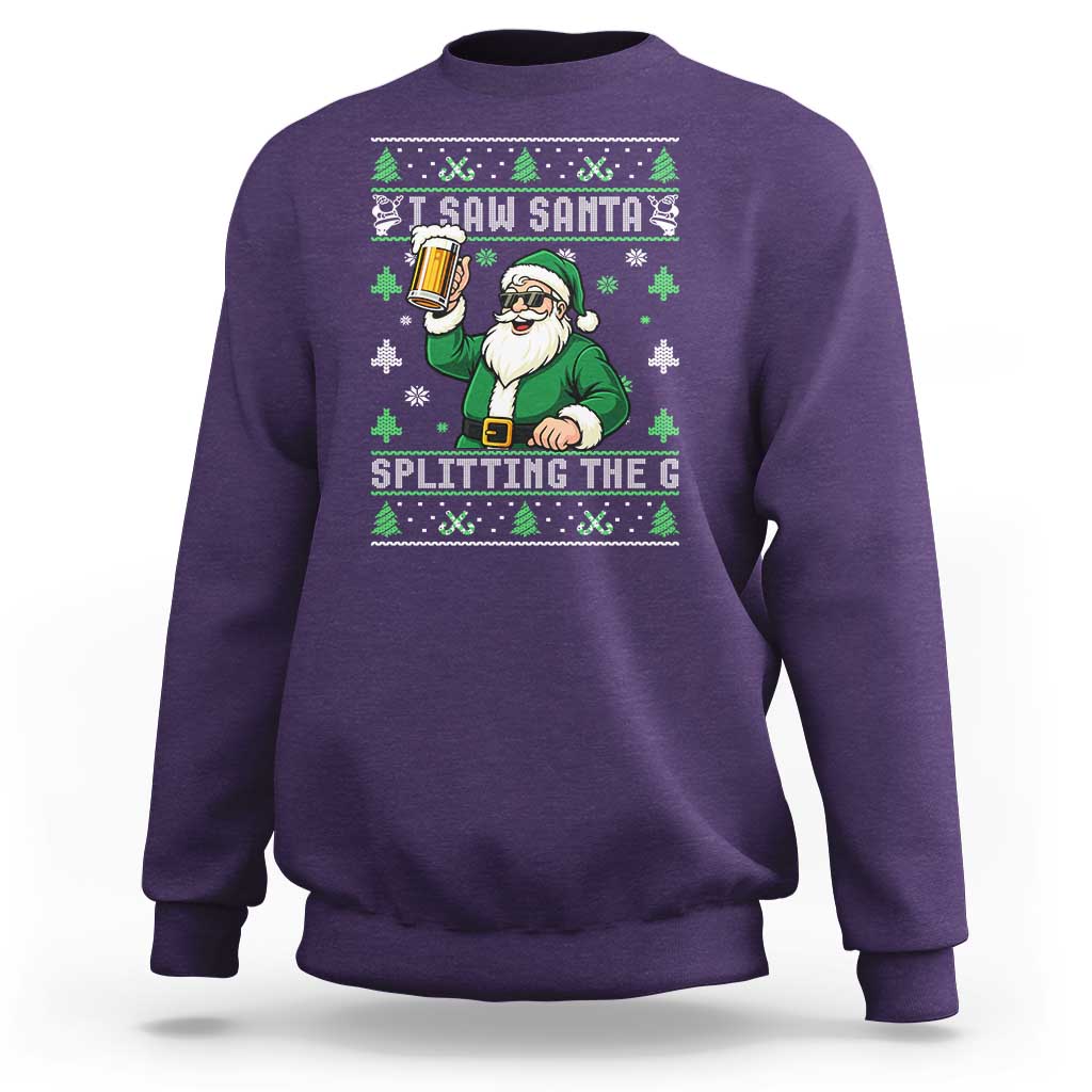 Funny Santa Ugly Christmas Sweatshirt Drinking Beer Splitting G Inappropriate Adult Humor - Wonder Print Shop