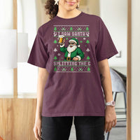 Funny Santa Ugly Christmas T Shirt For Women Drinking Beer Splitting G Inappropriate Adult Humor - Wonder Print Shop
