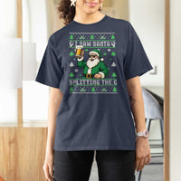 Funny Santa Ugly Christmas T Shirt For Women Drinking Beer Splitting G Inappropriate Adult Humor - Wonder Print Shop