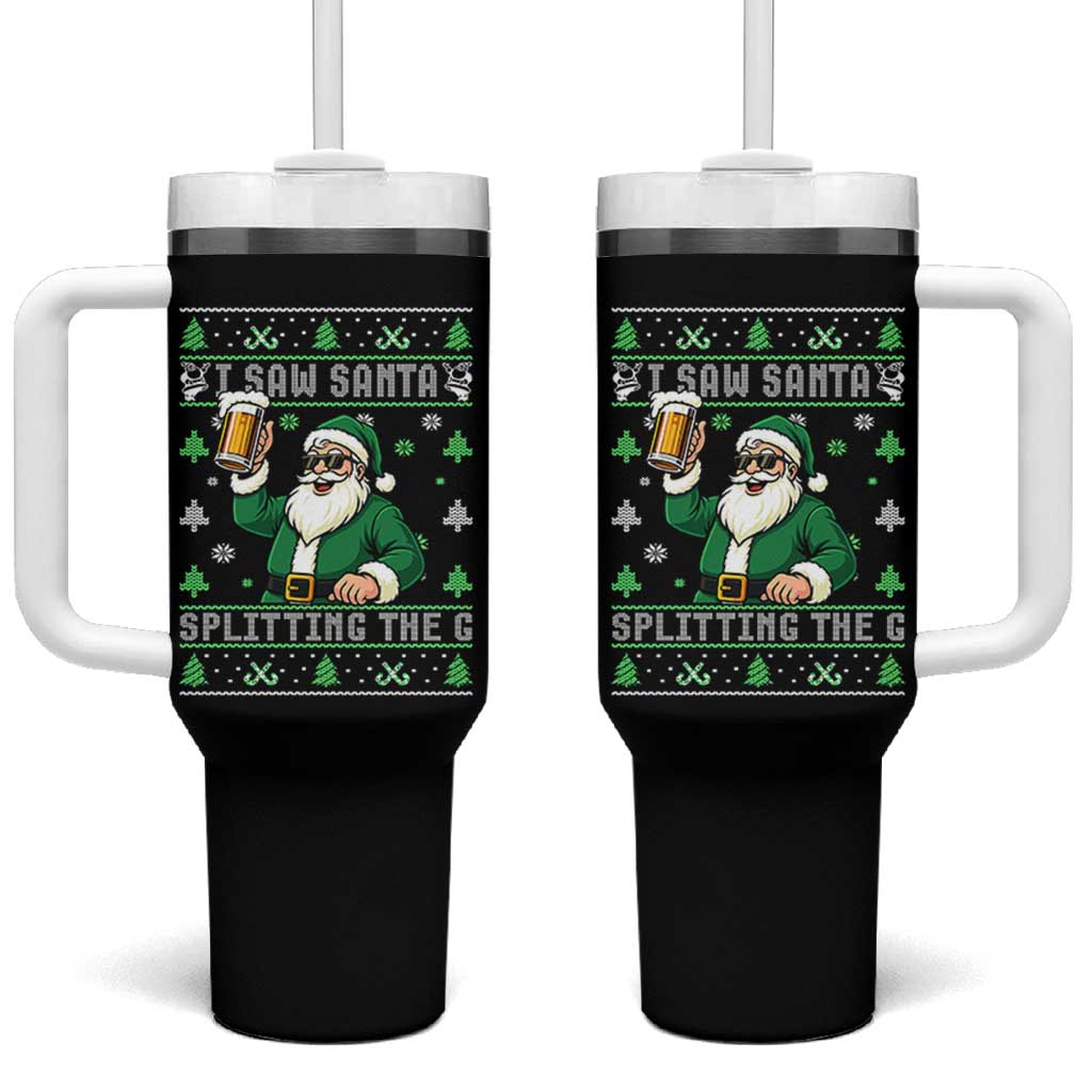 Funny Santa Ugly Christmas Tumbler With Handle Drinking Beer Splitting G Inappropriate Adult Humor - Wonder Print Shop