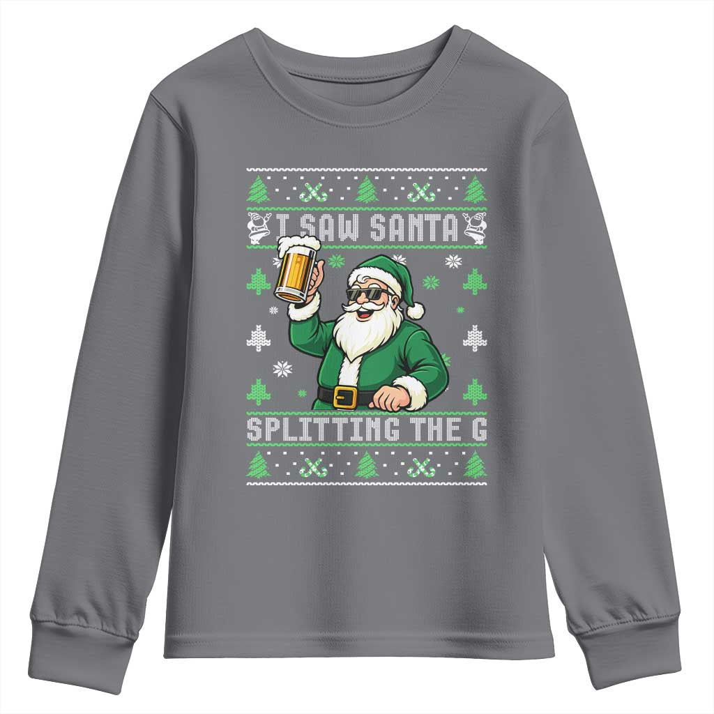 Funny Santa Ugly Christmas Youth Sweatshirt Drinking Beer Splitting G Inappropriate Adult Humor - Wonder Print Shop