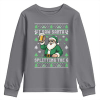 Funny Santa Ugly Christmas Youth Sweatshirt Drinking Beer Splitting G Inappropriate Adult Humor - Wonder Print Shop