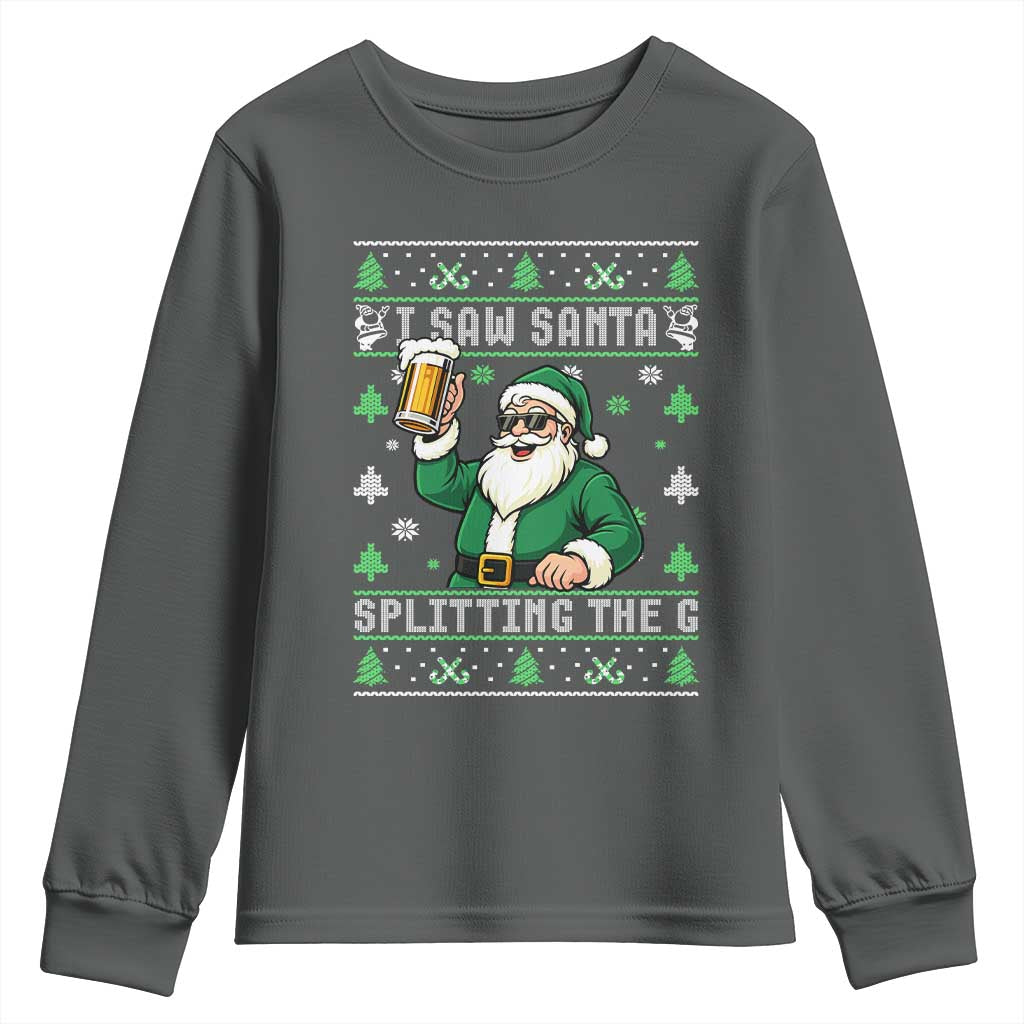 Funny Santa Ugly Christmas Youth Sweatshirt Drinking Beer Splitting G Inappropriate Adult Humor - Wonder Print Shop