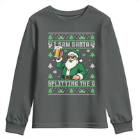 Funny Santa Ugly Christmas Youth Sweatshirt Drinking Beer Splitting G Inappropriate Adult Humor - Wonder Print Shop