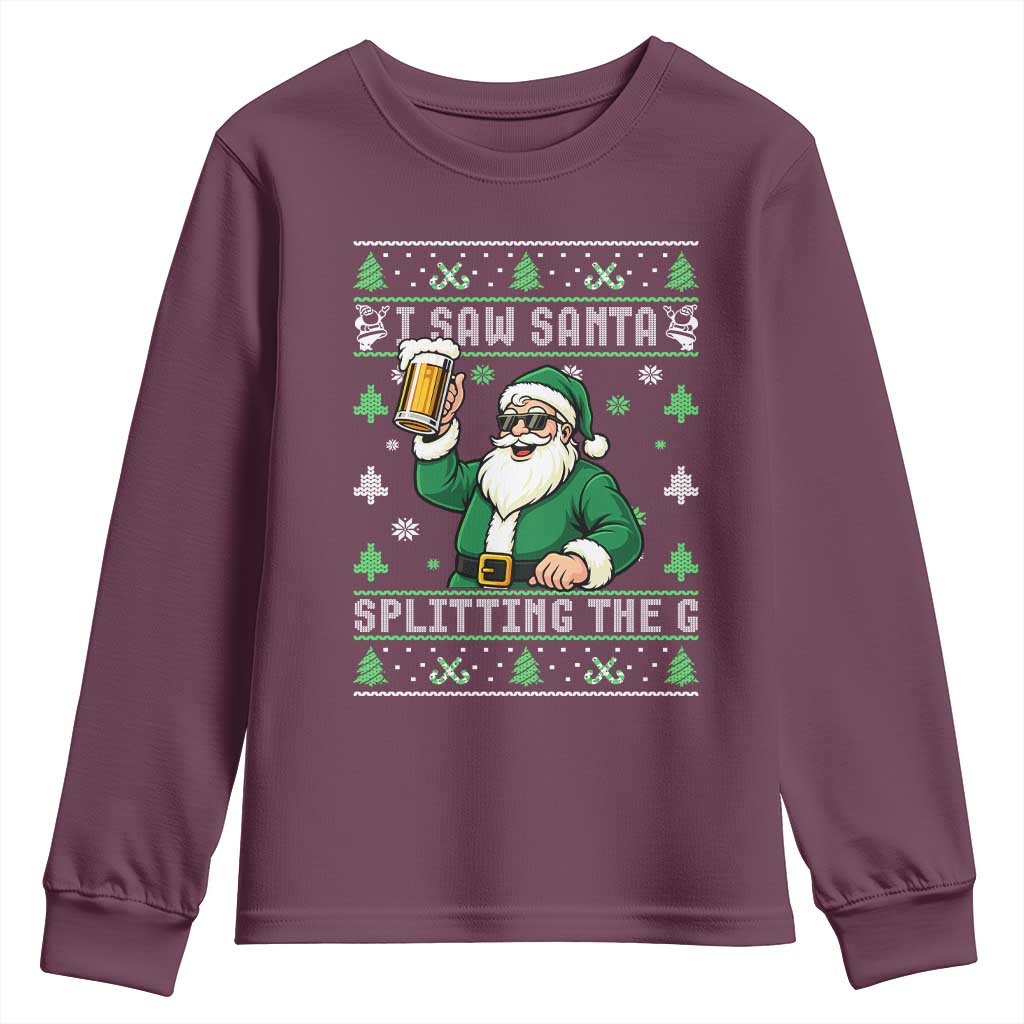Funny Santa Ugly Christmas Youth Sweatshirt Drinking Beer Splitting G Inappropriate Adult Humor - Wonder Print Shop