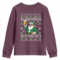 Funny Santa Ugly Christmas Youth Sweatshirt Drinking Beer Splitting G Inappropriate Adult Humor - Wonder Print Shop