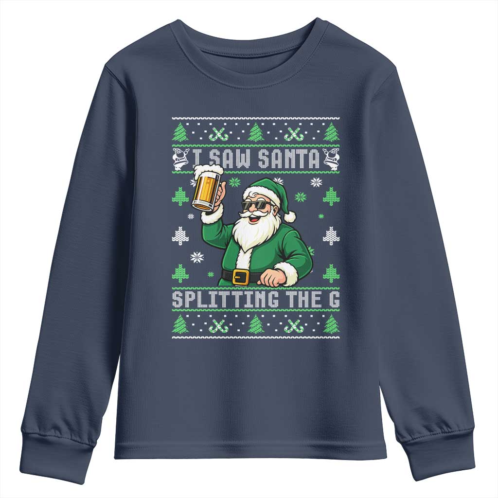 Funny Santa Ugly Christmas Youth Sweatshirt Drinking Beer Splitting G Inappropriate Adult Humor - Wonder Print Shop