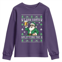 Funny Santa Ugly Christmas Youth Sweatshirt Drinking Beer Splitting G Inappropriate Adult Humor - Wonder Print Shop