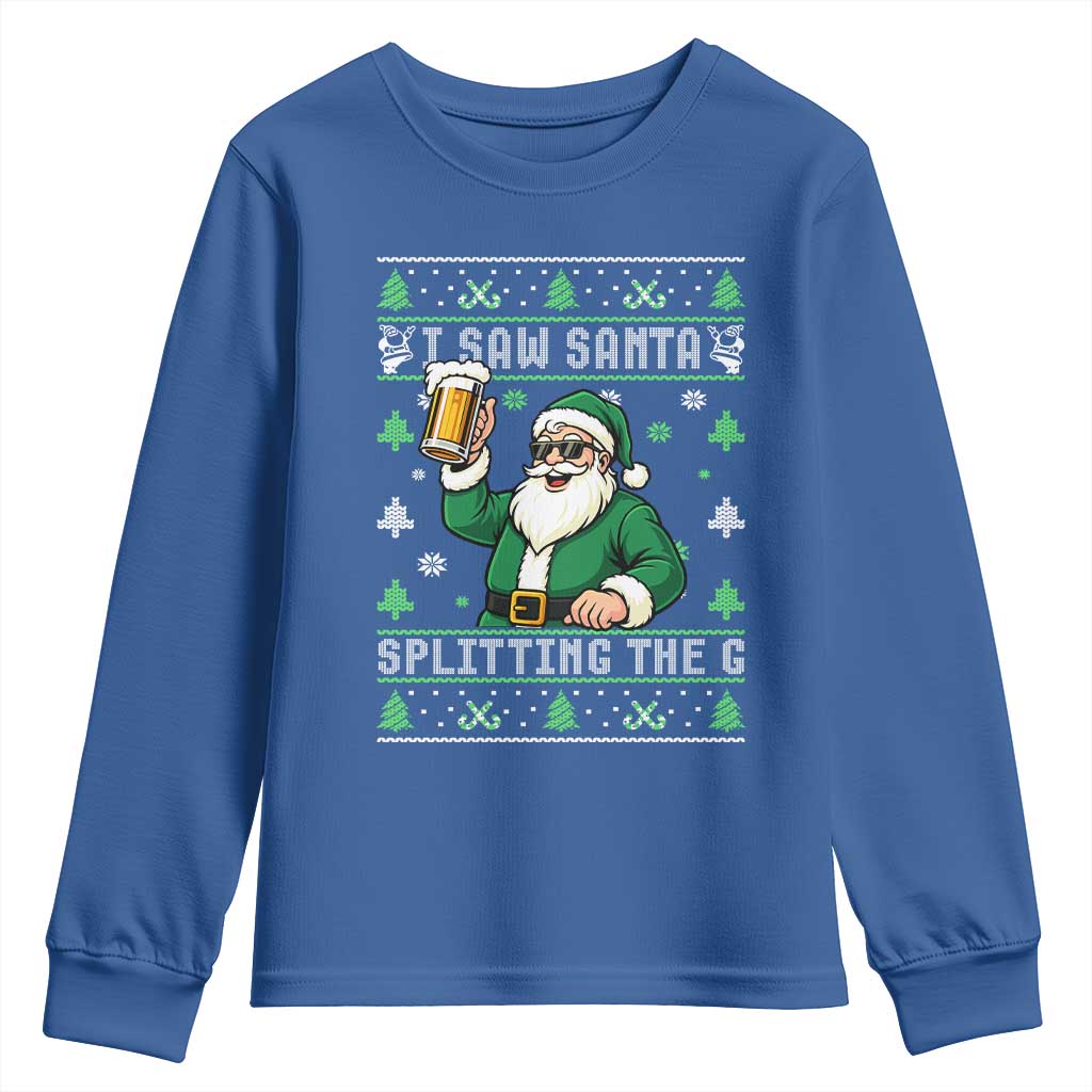Funny Santa Ugly Christmas Youth Sweatshirt Drinking Beer Splitting G Inappropriate Adult Humor - Wonder Print Shop