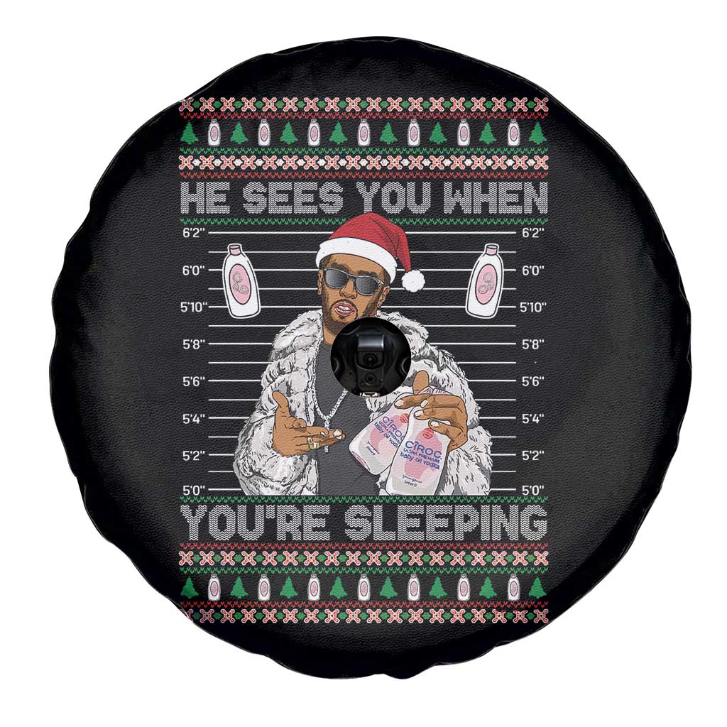 Funny Christmas Diddy Spare Tire Cover Diddy Sees You When Youre Sleeping Ugly Xmas - Wonder Print Shop