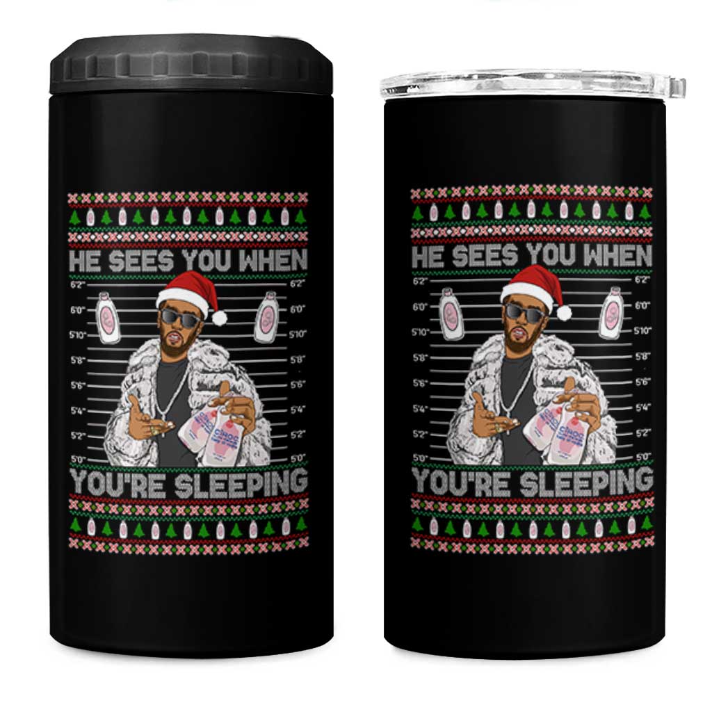 Funny Christmas Diddy 4 in 1 Can Cooler Tumbler Diddy Sees You When Youre Sleeping Ugly Xmas - Wonder Print Shop