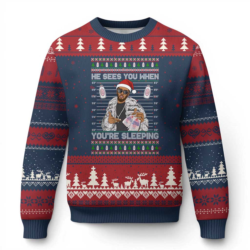 Funny Xmas Diddy Ugly Christmas Sweater Diddy Sees You When Youre Sleeping Ugly Xmas - Wonder Print Shop