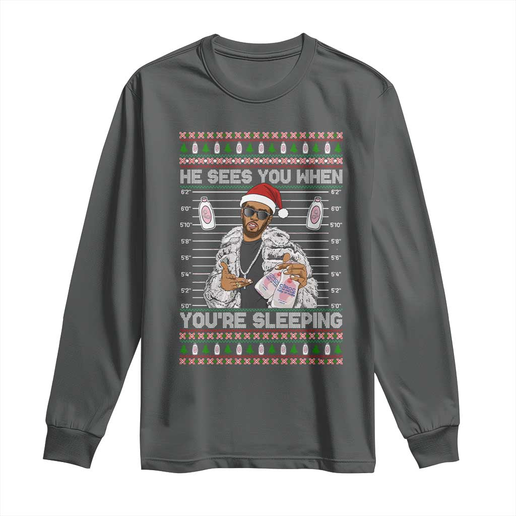 Funny Christmas Diddy Long Sleeve Shirt Diddy Sees You When Youre Sleeping Ugly Xmas - Wonder Print Shop