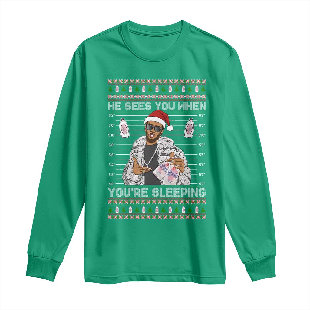 Funny Christmas Diddy Long Sleeve Shirt Diddy Sees You When Youre Sleeping Ugly Xmas - Wonder Print Shop