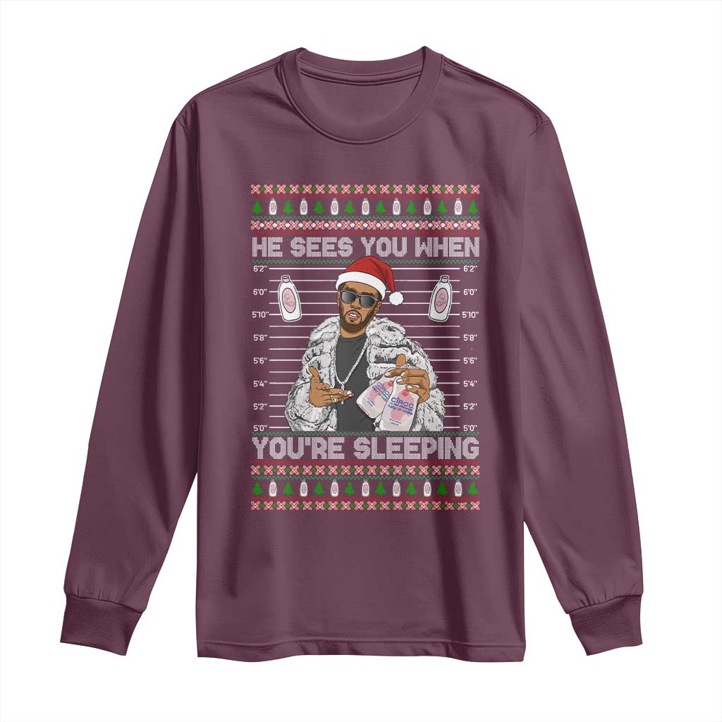 Funny Christmas Diddy Long Sleeve Shirt Diddy Sees You When Youre Sleeping Ugly Xmas - Wonder Print Shop