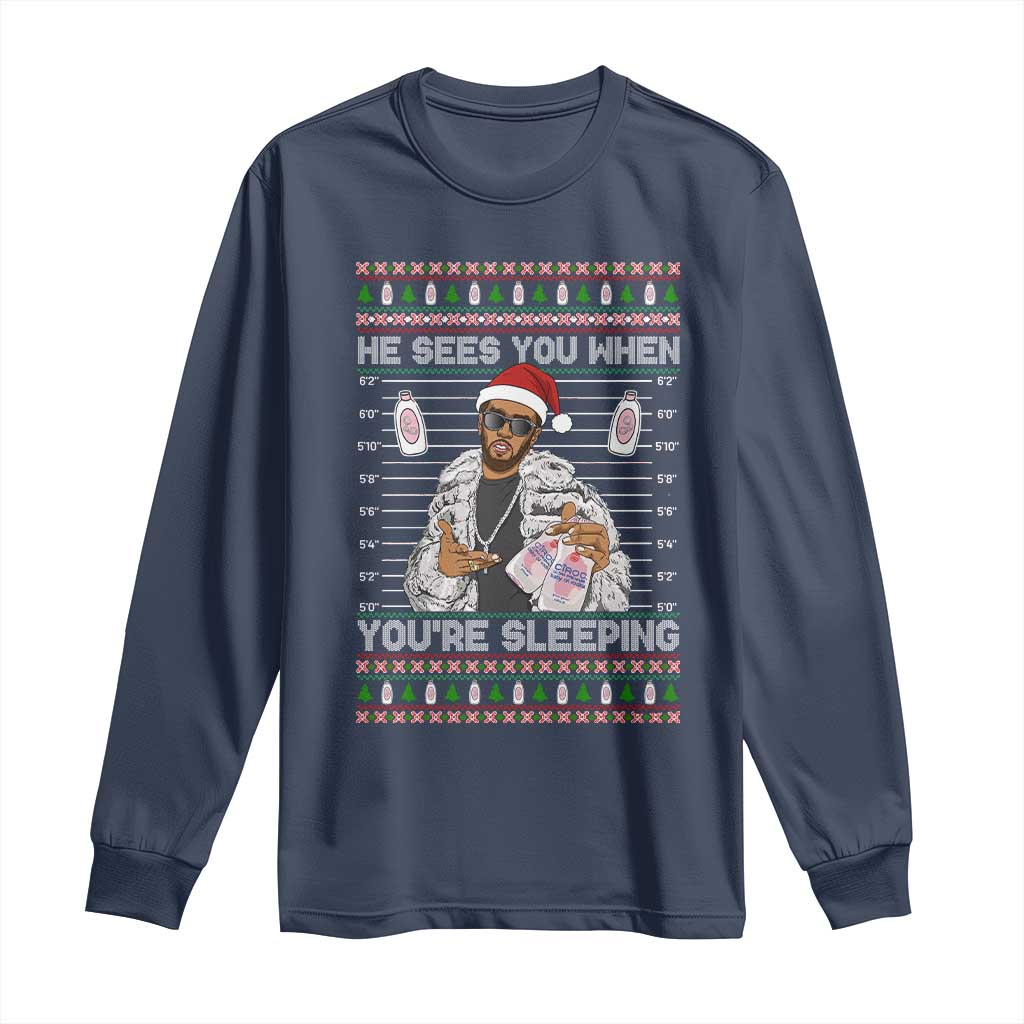 Funny Christmas Diddy Long Sleeve Shirt Diddy Sees You When Youre Sleeping Ugly Xmas - Wonder Print Shop