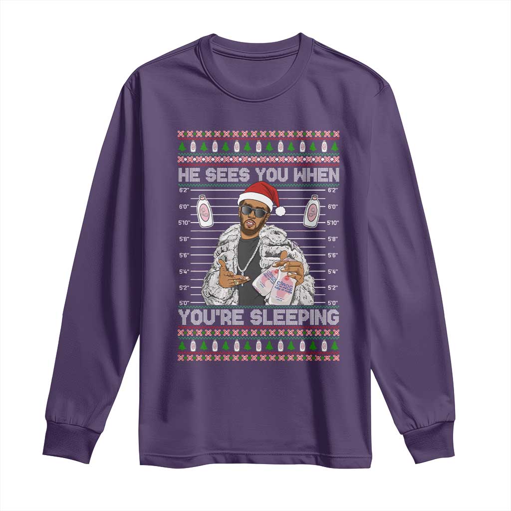 Funny Christmas Diddy Long Sleeve Shirt Diddy Sees You When Youre Sleeping Ugly Xmas - Wonder Print Shop