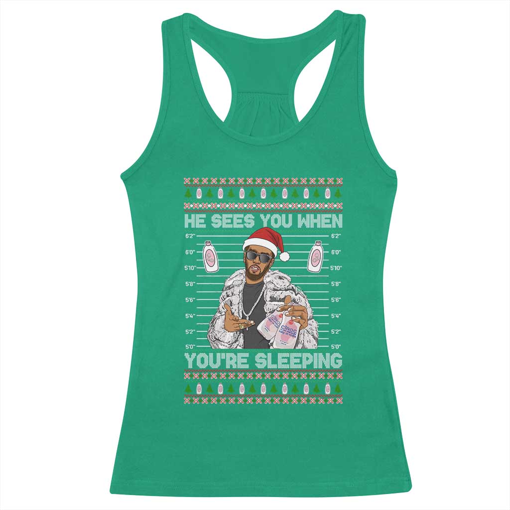 Funny Christmas Diddy Racerback Tank Top Diddy Sees You When Youre Sleeping Ugly Xmas - Wonder Print Shop