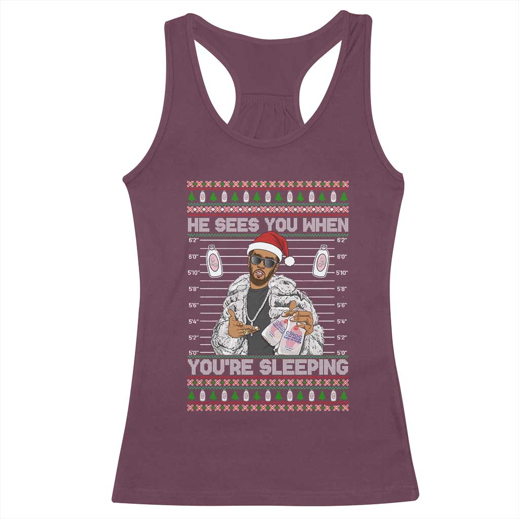Funny Christmas Diddy Racerback Tank Top Diddy Sees You When Youre Sleeping Ugly Xmas - Wonder Print Shop