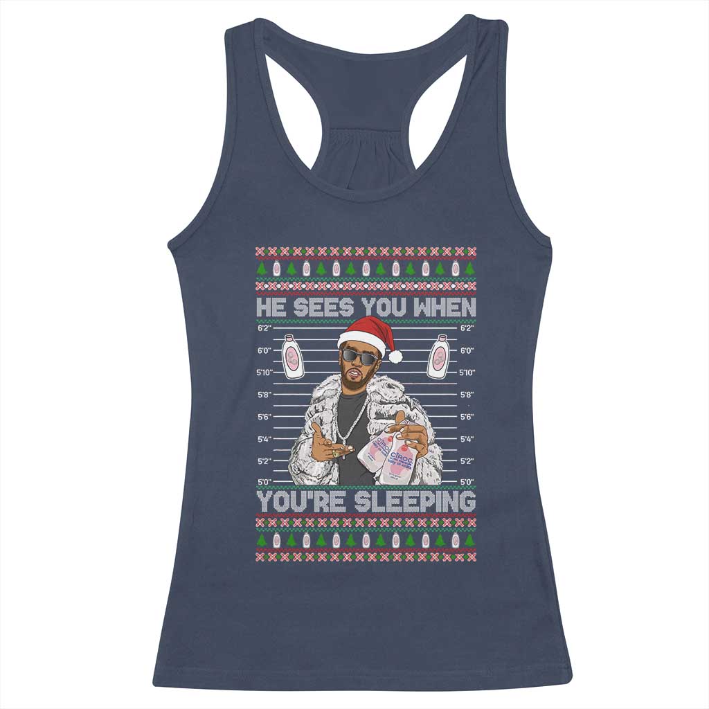 Funny Christmas Diddy Racerback Tank Top Diddy Sees You When Youre Sleeping Ugly Xmas - Wonder Print Shop