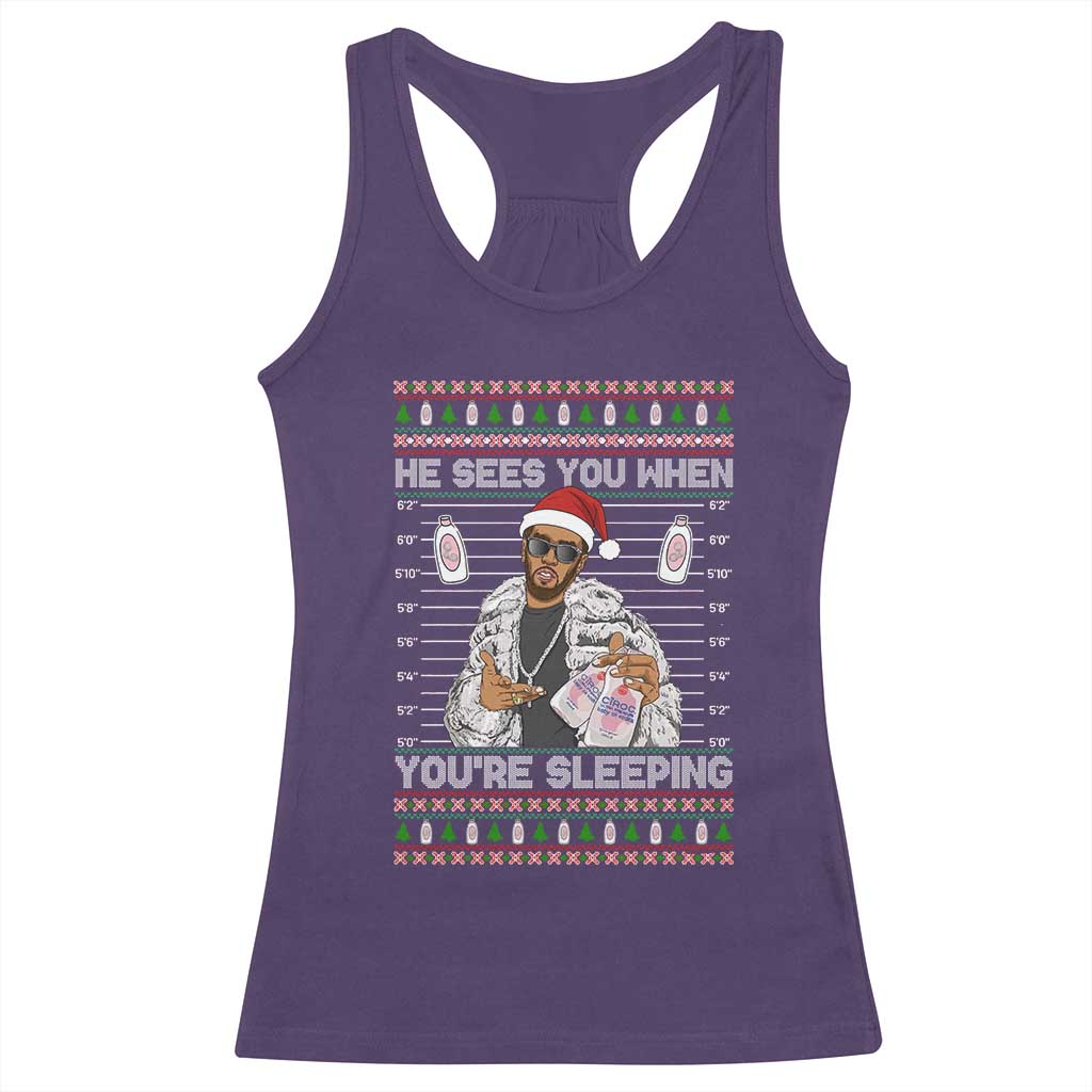 Funny Christmas Diddy Racerback Tank Top Diddy Sees You When Youre Sleeping Ugly Xmas - Wonder Print Shop