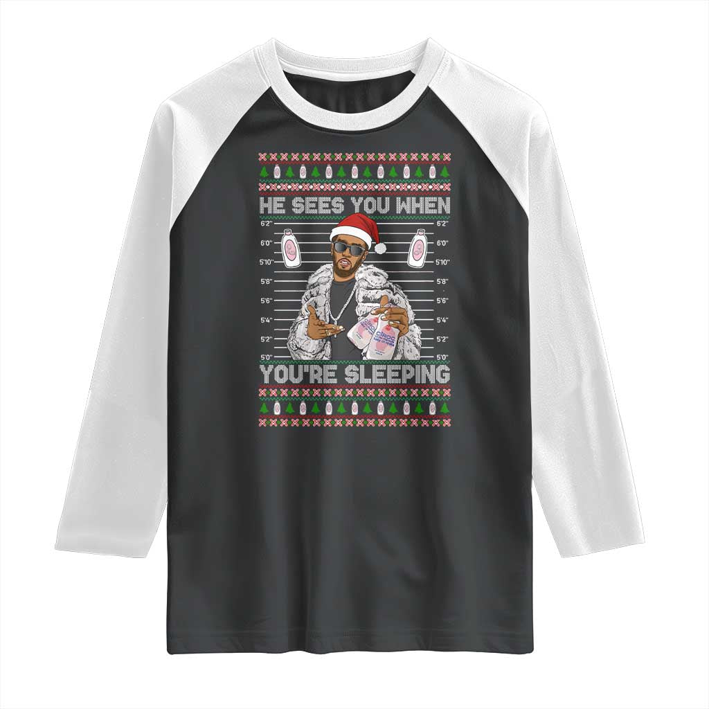 Funny Christmas Diddy Raglan Shirt Diddy Sees You When Youre Sleeping Ugly Xmas - Wonder Print Shop