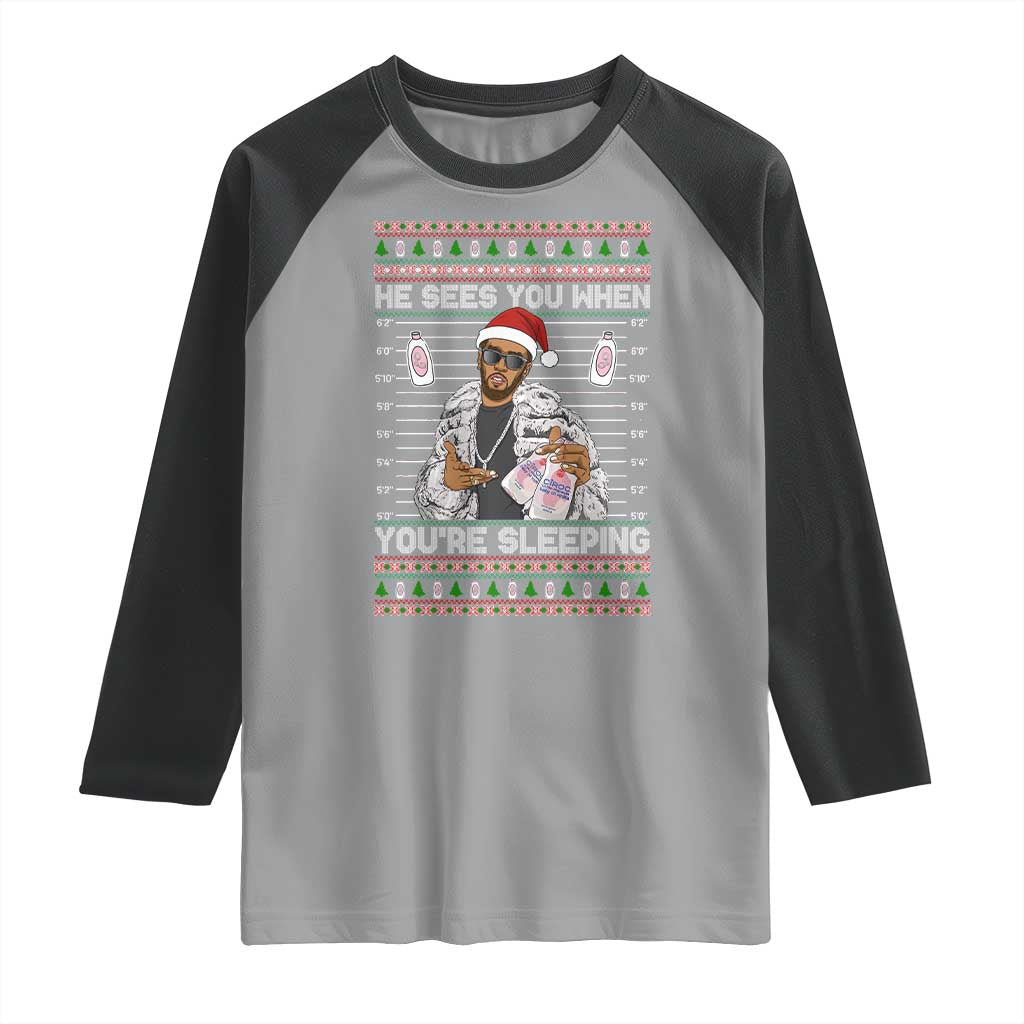 Funny Christmas Diddy Raglan Shirt Diddy Sees You When Youre Sleeping Ugly Xmas - Wonder Print Shop