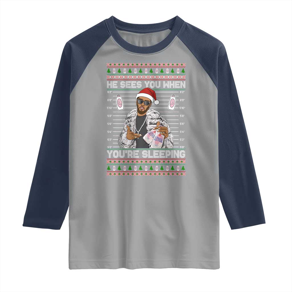 Funny Christmas Diddy Raglan Shirt Diddy Sees You When Youre Sleeping Ugly Xmas - Wonder Print Shop