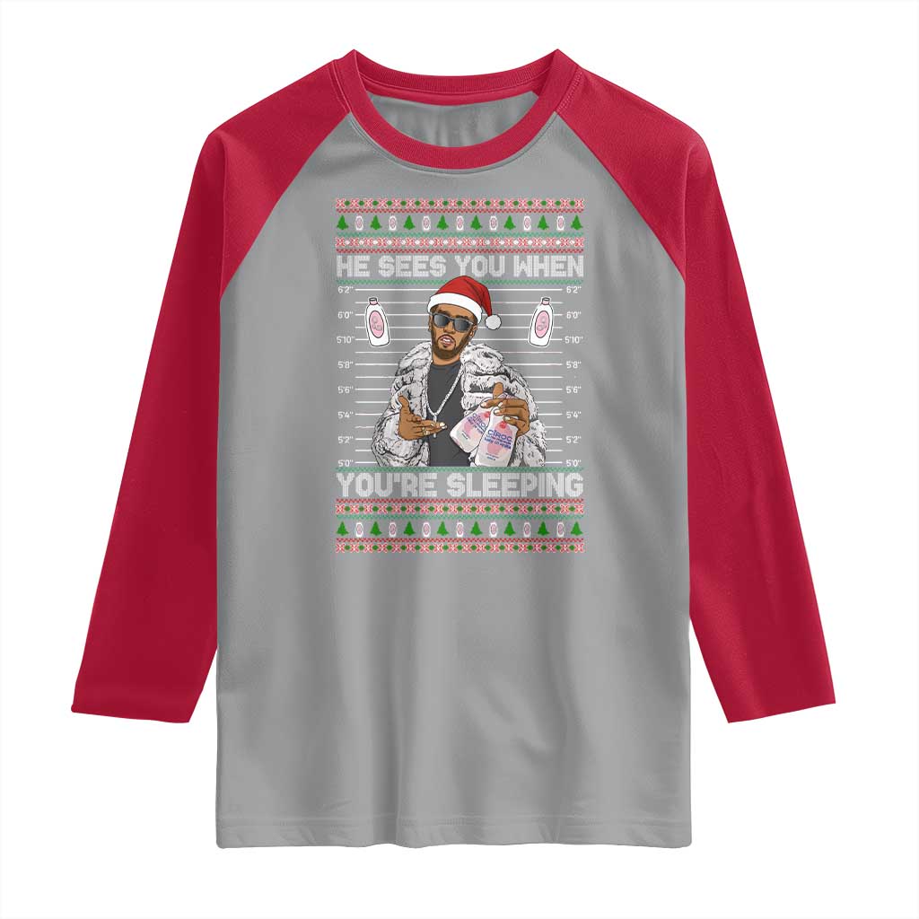 Funny Christmas Diddy Raglan Shirt Diddy Sees You When Youre Sleeping Ugly Xmas - Wonder Print Shop