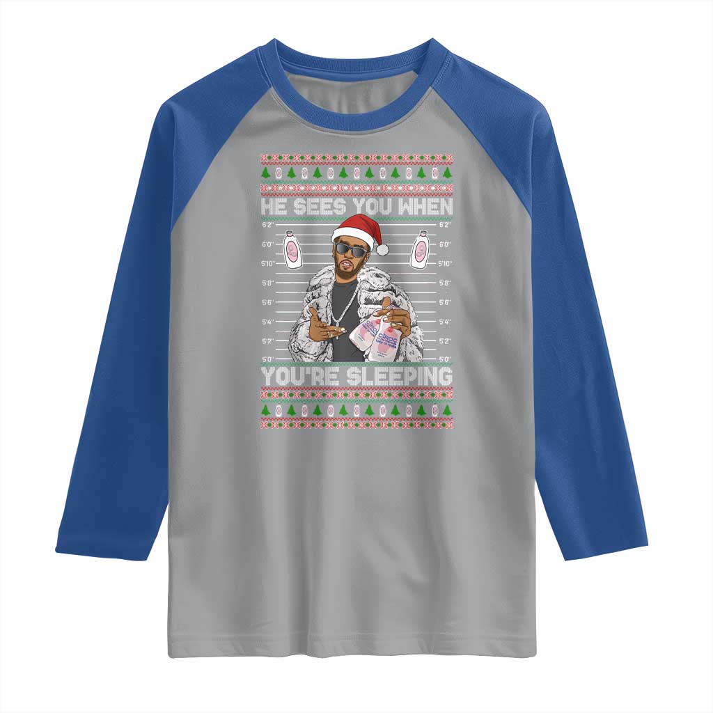 Funny Christmas Diddy Raglan Shirt Diddy Sees You When Youre Sleeping Ugly Xmas - Wonder Print Shop