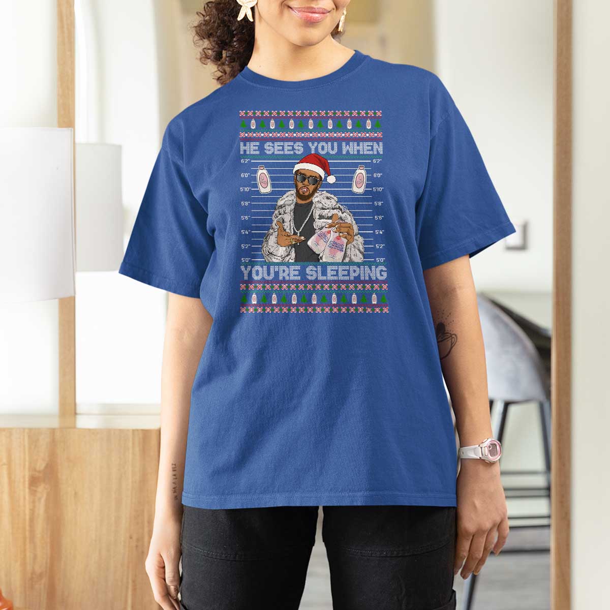 Funny Christmas Diddy T Shirt For Women Diddy Sees You When Youre Sleeping Ugly Xmas - Wonder Print Shop