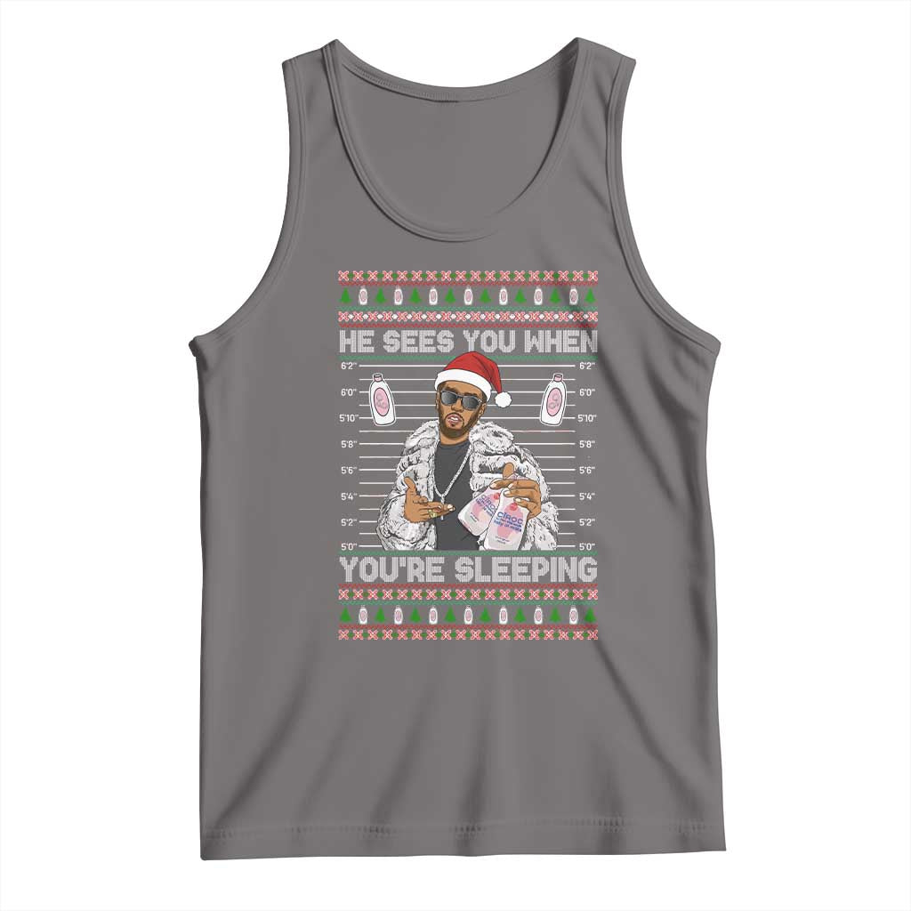 Funny Christmas Diddy Tank Top Diddy Sees You When Youre Sleeping Ugly Xmas - Wonder Print Shop