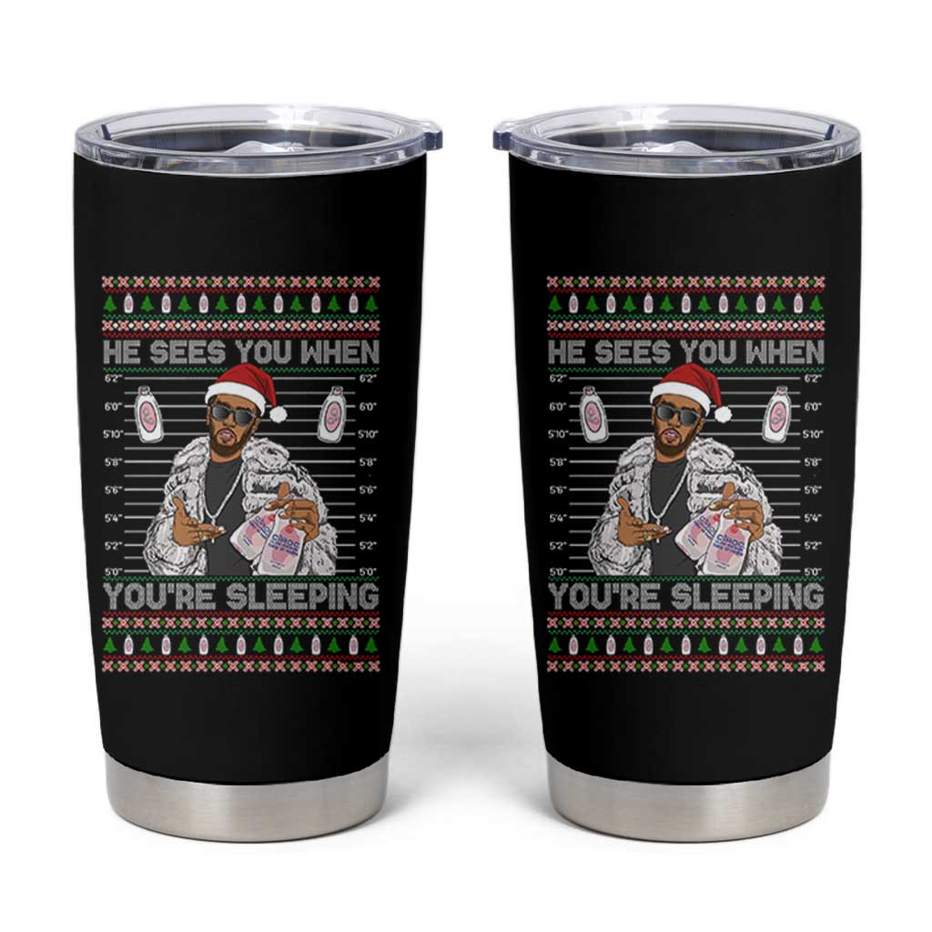 Funny Christmas Diddy Tumbler Cup Diddy Sees You When Youre Sleeping Ugly Xmas - Wonder Print Shop