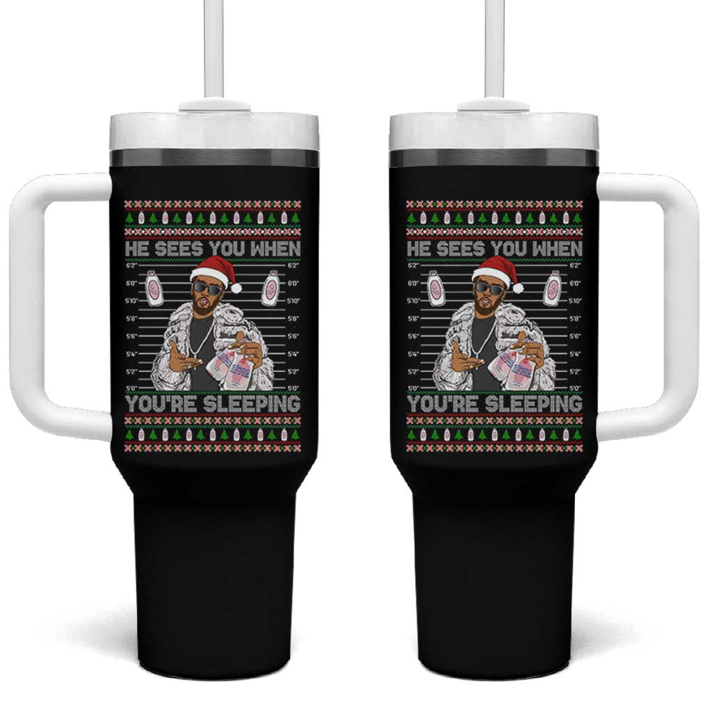Funny Christmas Diddy Tumbler With Handle Diddy Sees You When Youre Sleeping Ugly Xmas - Wonder Print Shop