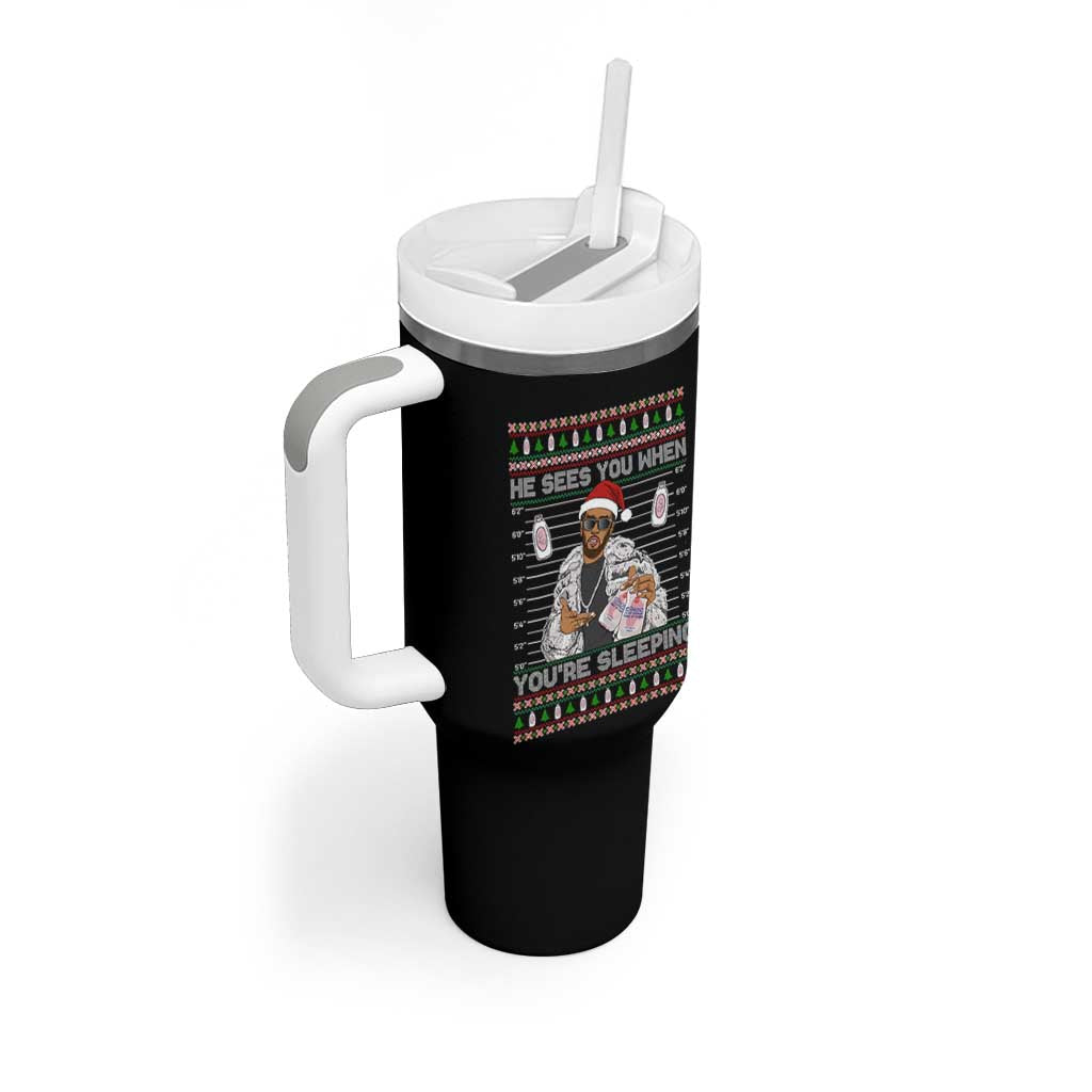 Funny Christmas Diddy Tumbler With Handle Diddy Sees You When Youre Sleeping Ugly Xmas - Wonder Print Shop