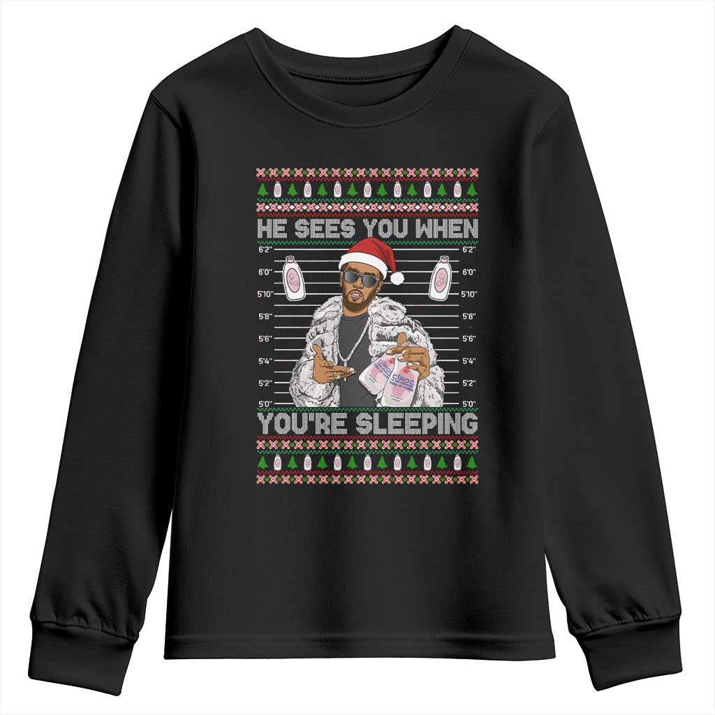 Funny Christmas Diddy Youth Sweatshirt Diddy Sees You When Youre Sleeping Ugly Xmas - Wonder Print Shop