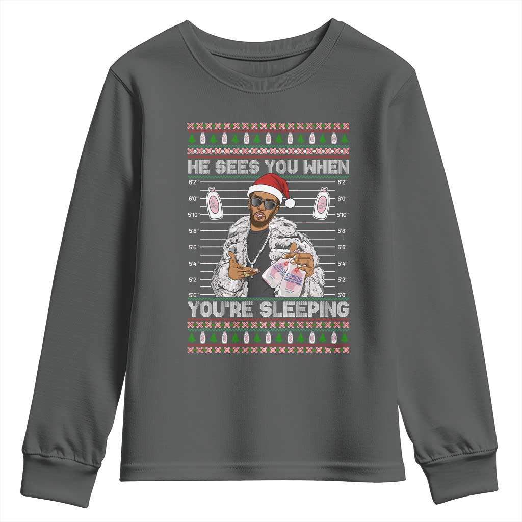 Funny Christmas Diddy Youth Sweatshirt Diddy Sees You When Youre Sleeping Ugly Xmas - Wonder Print Shop