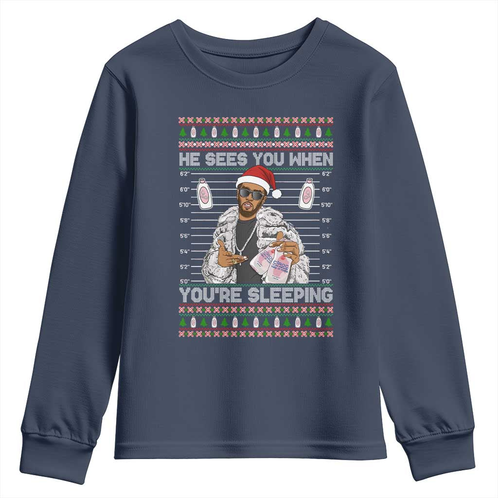 Funny Christmas Diddy Youth Sweatshirt Diddy Sees You When Youre Sleeping Ugly Xmas - Wonder Print Shop
