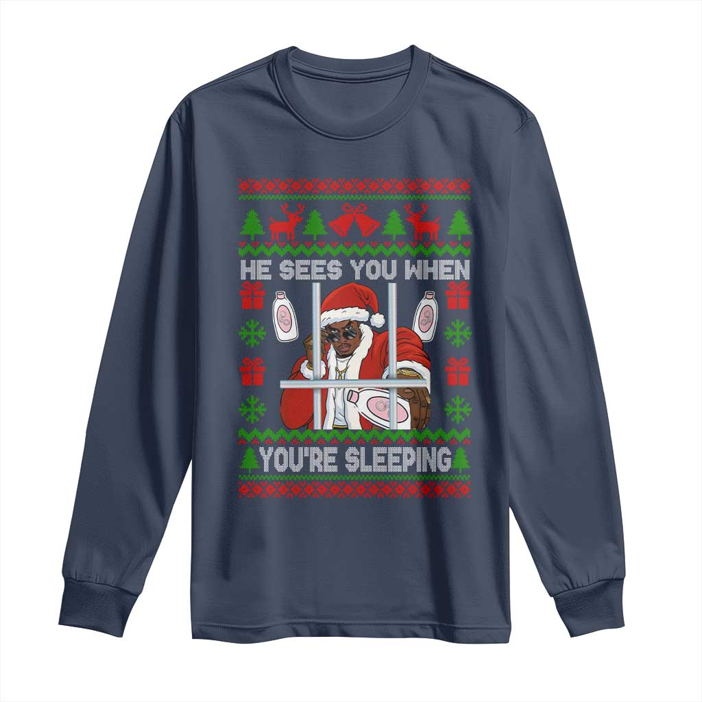Funny Christmas Diddy Long Sleeve Shirt Diddy Sees You When Youre Sleeping Dirty Ugly Xmas - Wonder Print Shop