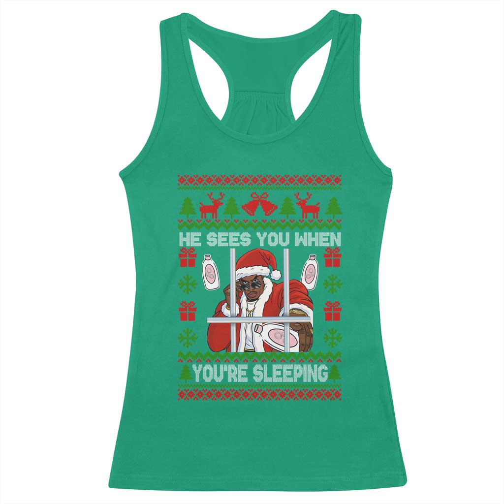 Funny Christmas Diddy Racerback Tank Top Diddy Sees You When Youre Sleeping Dirty Ugly Xmas - Wonder Print Shop