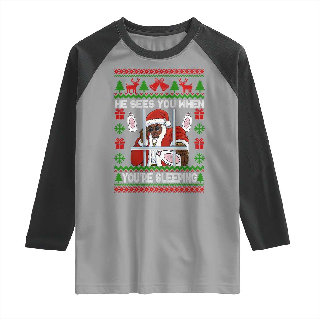 Funny Christmas Diddy Raglan Shirt Diddy Sees You When Youre Sleeping Dirty Ugly Xmas - Wonder Print Shop