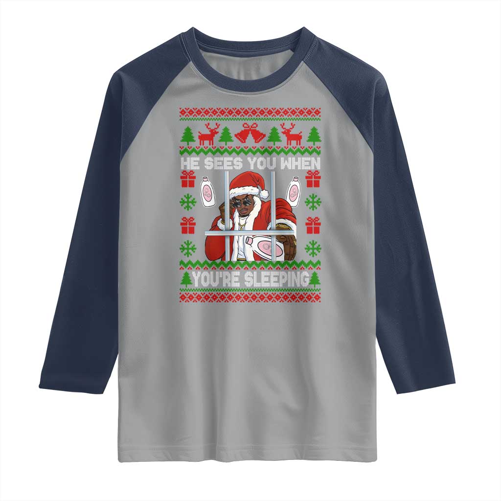 Funny Christmas Diddy Raglan Shirt Diddy Sees You When Youre Sleeping Dirty Ugly Xmas - Wonder Print Shop