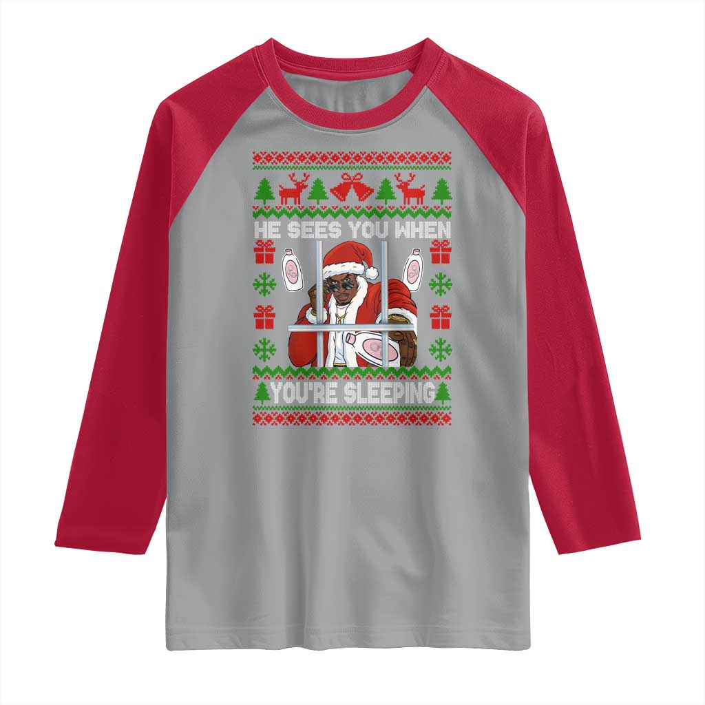 Funny Christmas Diddy Raglan Shirt Diddy Sees You When Youre Sleeping Dirty Ugly Xmas - Wonder Print Shop