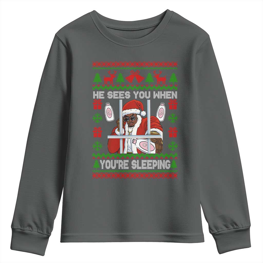 Funny Christmas Diddy Youth Sweatshirt Diddy Sees You When Youre Sleeping Dirty Ugly Xmas - Wonder Print Shop