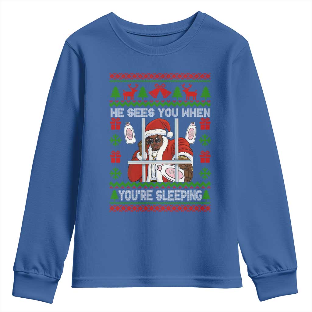 Funny Christmas Diddy Youth Sweatshirt Diddy Sees You When Youre Sleeping Dirty Ugly Xmas - Wonder Print Shop